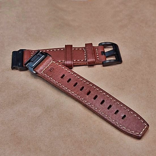 Ремешок натуральная кожа 20 мм для Garmin Fenix 7S, Fenix 6S, Fenix 5S, Instinct 2S, Epix Pro Gen 2 (42 mm) быстросъемный QuickFit (Коричневый)