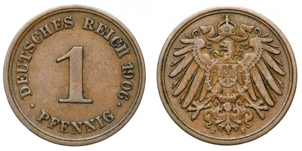 Германия 1 пфенниг, 1890 - 1916 Герб XF