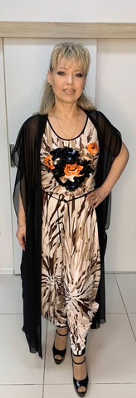 Комбинированный комбинезон с длинным шифоновым жилетом