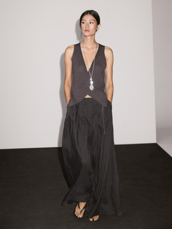 Massimo Dutti Брюки с широкими штанинами и тройными защипами, черный