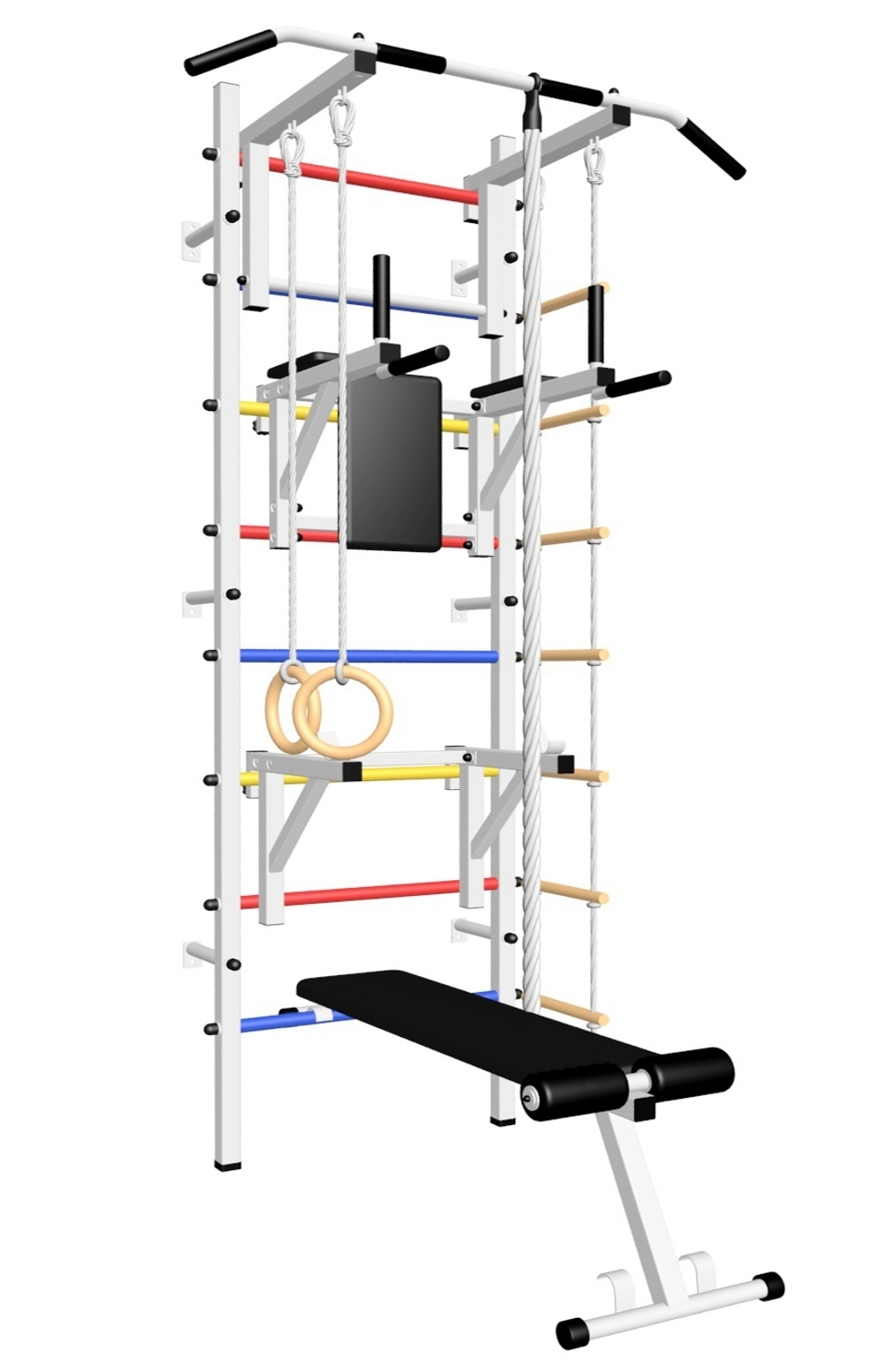 Шведская стенка Sv Sport усиленная 608 (Турник стандарт/Брусья/Стойка/Скамья/Канат/Кольца/Лестница)