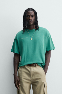 ZARA ФУТБОЛКА RELAXED FIT С ВЫЦВЕТШИМ ПРИНТОМ, СВЕТЛО-ЗЕЛЕНЫЙ