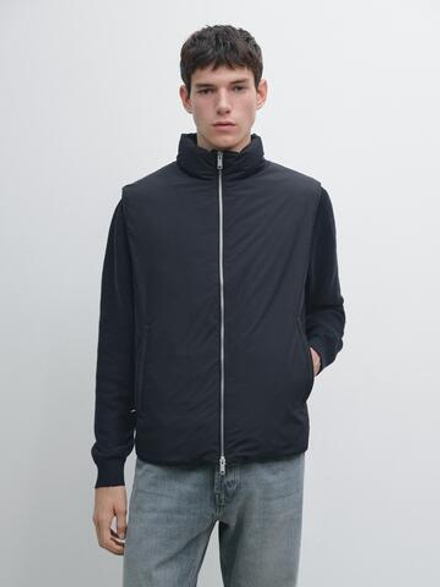 Massimo Dutti Легкий водоотталкивающий стеганый жилет, темно-синий