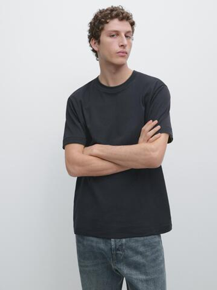 Massimo Dutti Хлопковая футболка с коротким рукавом, индиго