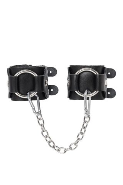 Черные кожаные наручники-браслеты с двумя ремешками