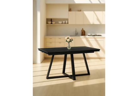 Керамический стол Woodville Памелла 120(180)х80 shakespeare black, черный, ножки черные