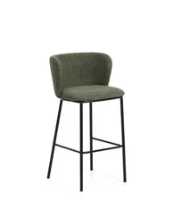 Барный стул Ciselia из темно-зеленого шенилла с ножками из черной стали