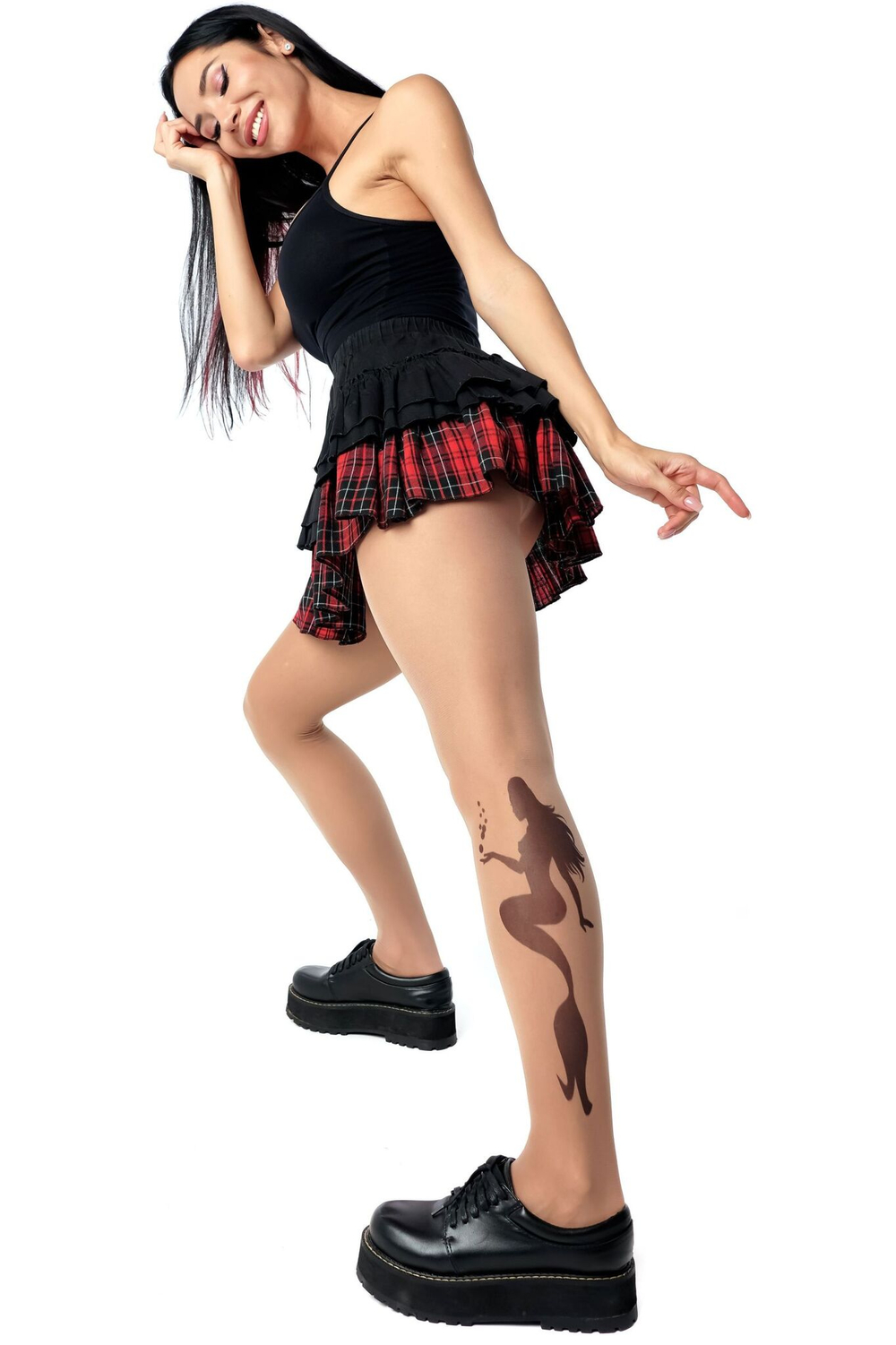 Колготки с принтом в виде русалки на левой ножке (Размер: S-M-L) (Цвет: бежевый)