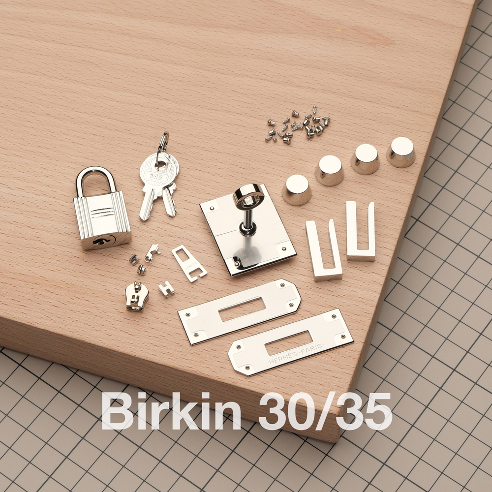 Birkin 30/35 // Комплект фурнитуры из нержавеющей стали, цвет серебро, с логотипом