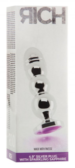 Серебристая фигурная анальная пробка R10 RICH Gold/Purple с фиолетовым кристаллом - 14,5 см. (Цвет: фиолетовый)