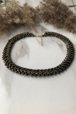 Колье из бисера "Змейка" ручной работы, цвет - Бронза тёмная