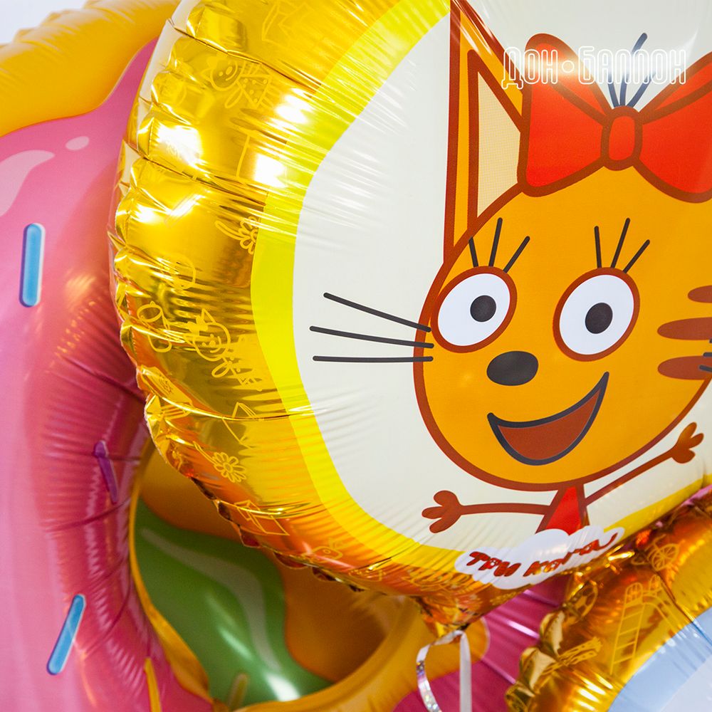 Шар (18"/46 см) Круг, Три Кота, Карамелька, Желтый