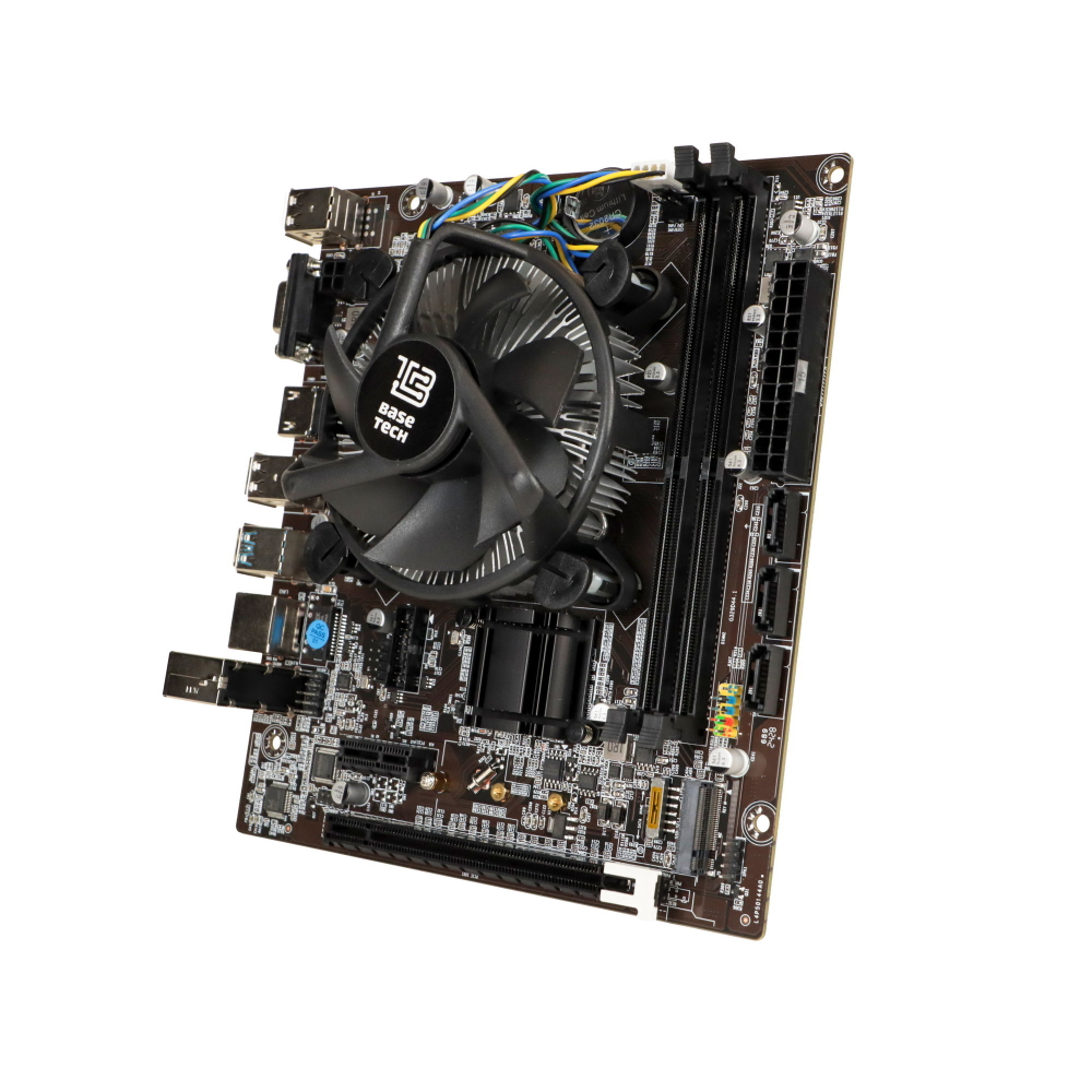 Материнская плата с процессором BaseTech H110M-K, Socket1151, i5-6600, mATX, Retail, Socket1151, Intel UHD Graphics 530, 2xDDR4, PCIe3.0, 1xM.2, GLAN, 6xUSB2, 4xUSB3, VGA, HDMI, кулер CPU (BT-H110M-K-6600)