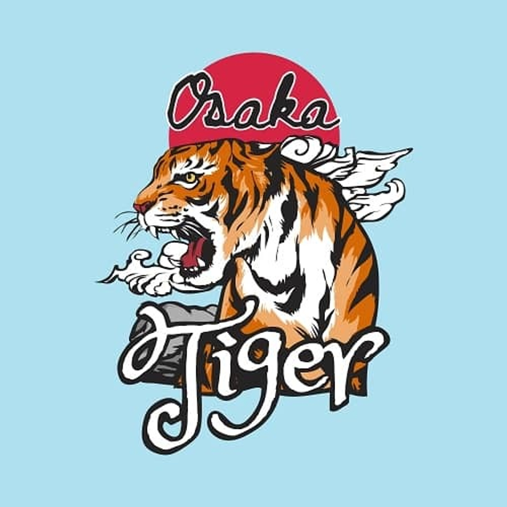 принт PewPewCat с тигром Osaka tiger для голубой футболки