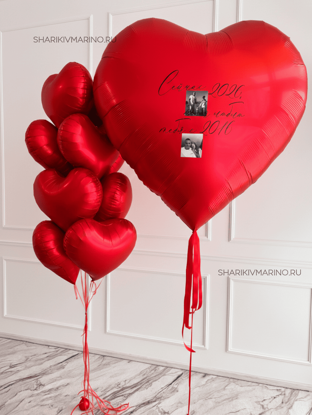Набор на 14 февраля: фонтан из фольгированных сердец и сердце-гигант