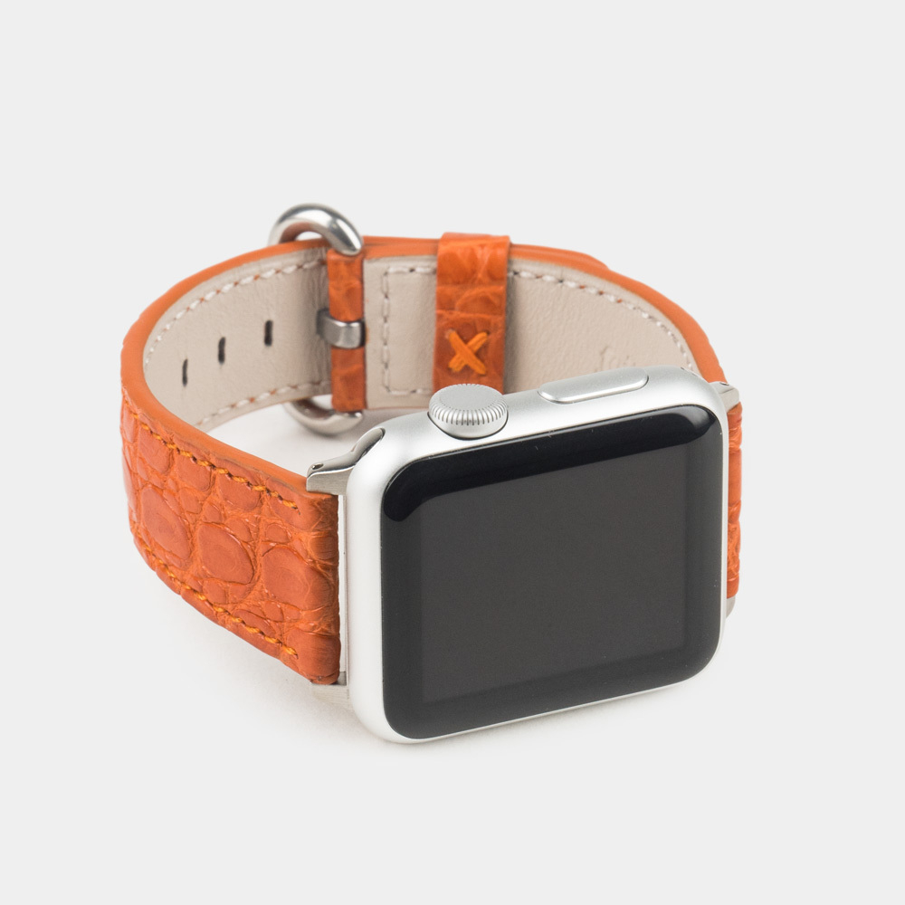 Ремешок для Apple Watch 40/41/42 mm из кожи аллигатора, оранжевого цвета