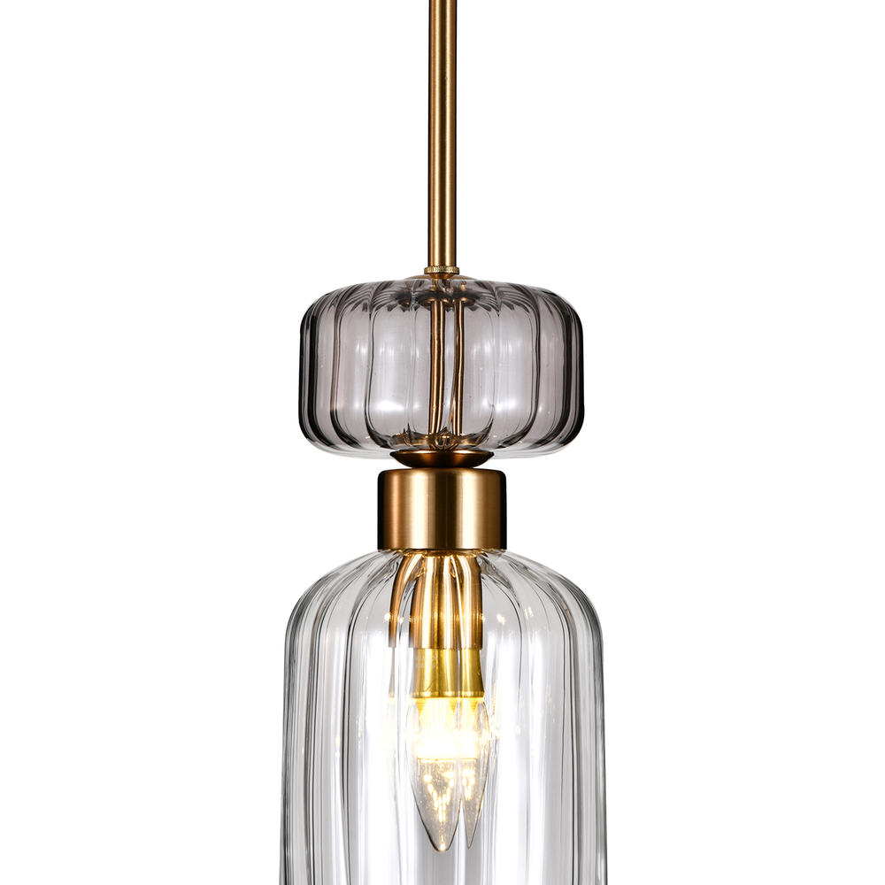 Подвесной светильник 1x60Вт E14, металл/стекло, античная бронза/дымчатый/прозрачный