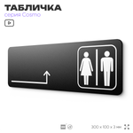 Табличка Туалет направо и налево, навигационная для офиса, кафе, ресторана, фитнес-клуба, отеля, 30 х 10 см черная, Айдентика Технолоджи