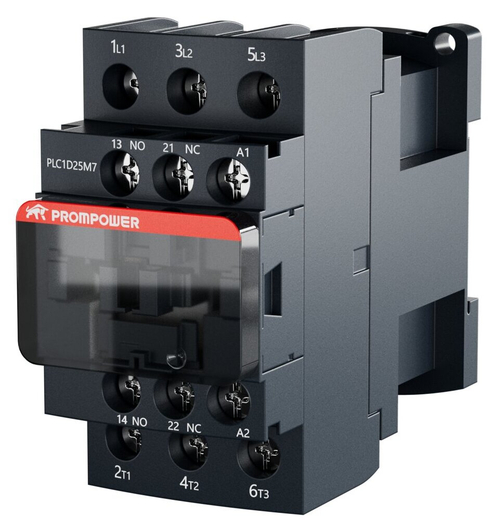 Контактор Prompower PLC1D25M7 серии Pulse, ток 25А, 3 полюса, доп контакт 1НО+1НЗ, катушка 230AC