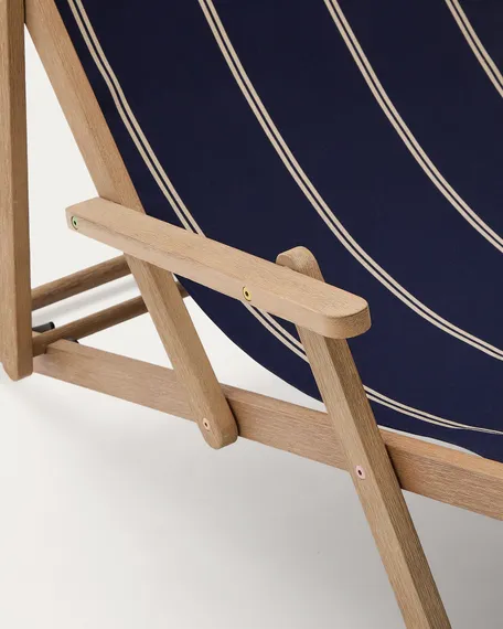 Складной шезлонг для улицы Vilara в полоску синего и бежевого цвета