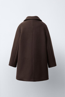 ZARA ДЛИННОЕ ПАЛЬТО ИЗ ШЕРСТИ И КАШЕМИРА, ШОКОЛАДНЫЙ