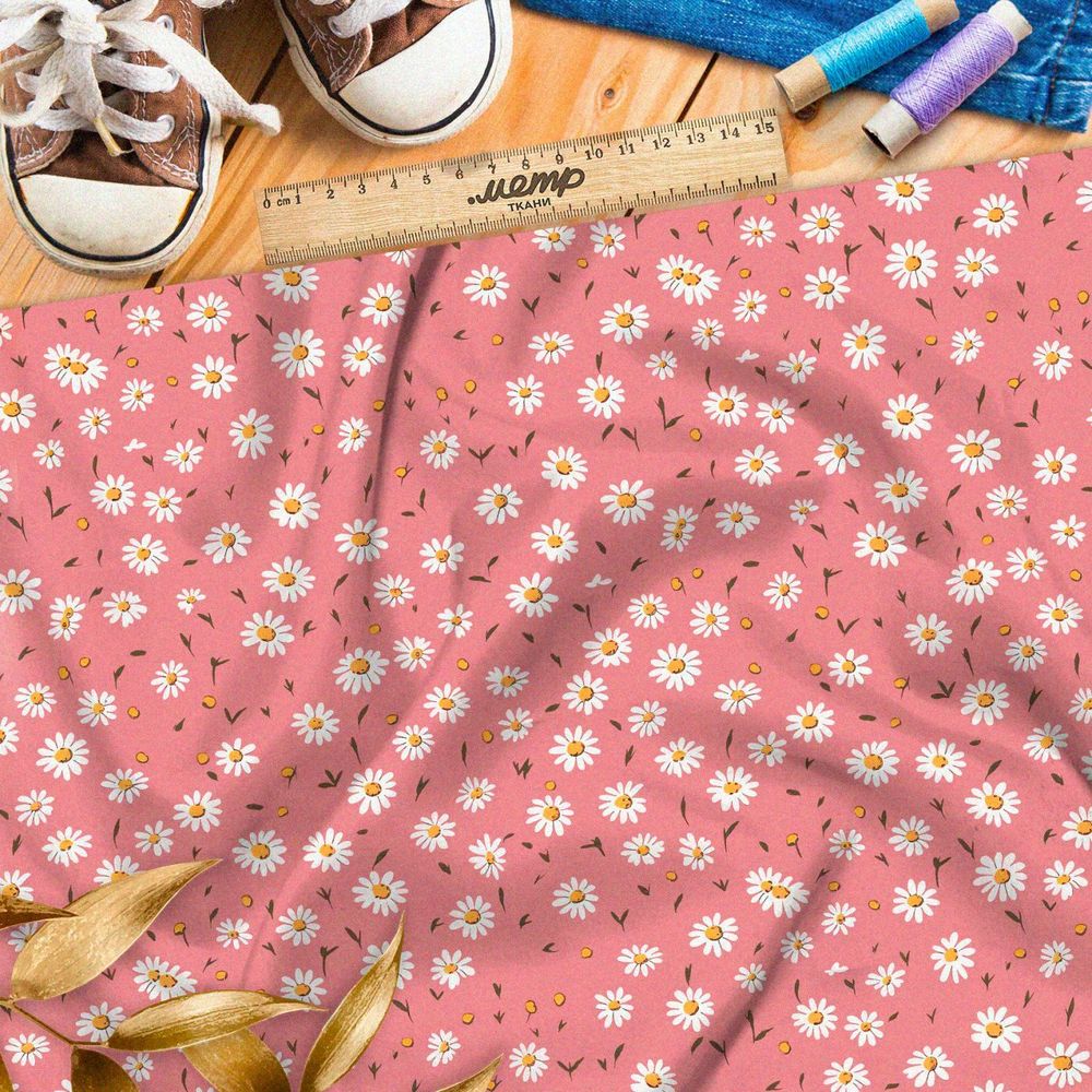 Ткань премиум атлас мелкие ромашки