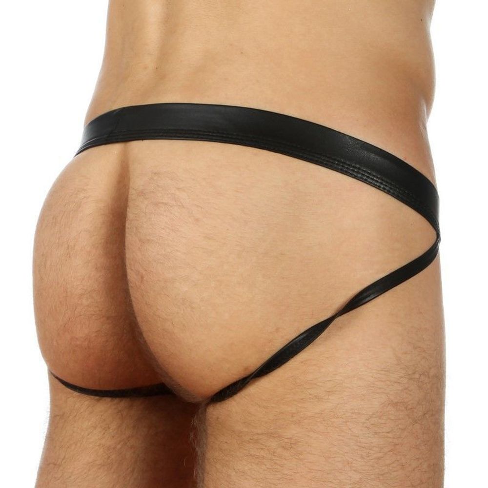 Мужские трусы джоки черные под кожу N2N Black Euro Cut  Jockstrap