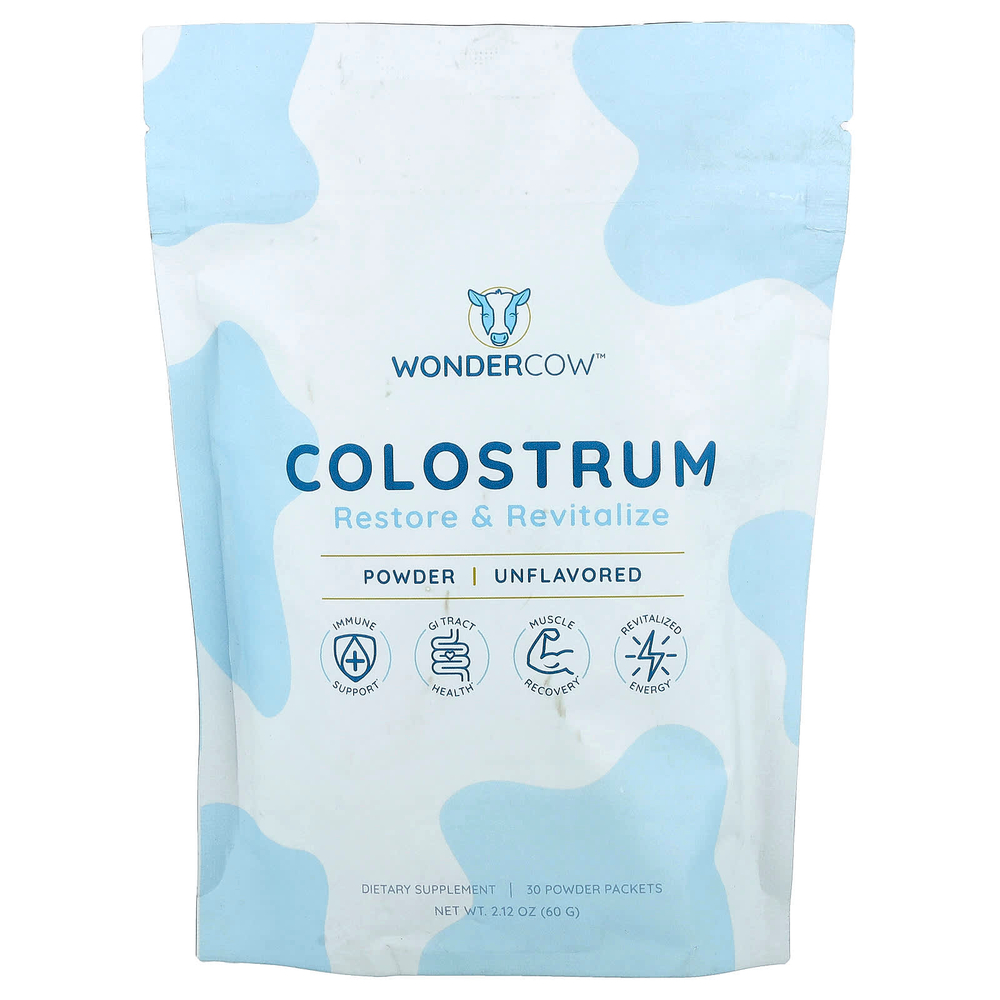 Wondercow, Молозиво в порошке, без добавок, 30 пакетиков по 2 г (0,07 унции)