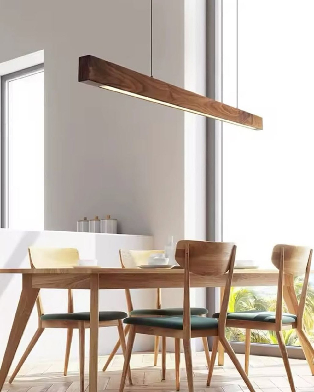 Продолговатые деревянные люстры в двух оттенках