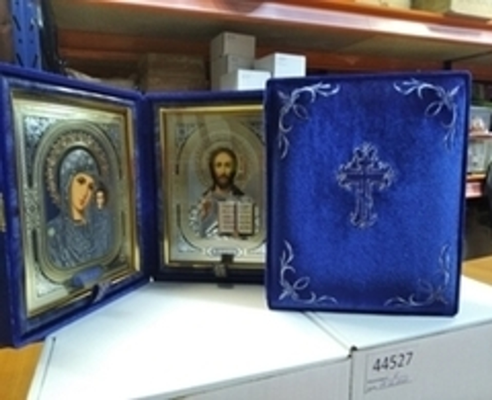 Складень Б барахат синий сеткло вышитые уголки и крест (БИ) 44527