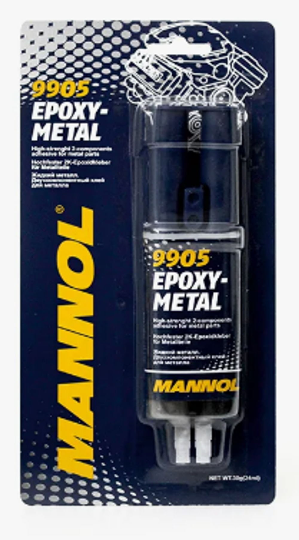 Клей эпоксидный 2-компонентный  Шприц-тюбик Epoxi-Metall  MANNOL (30гр) 9905