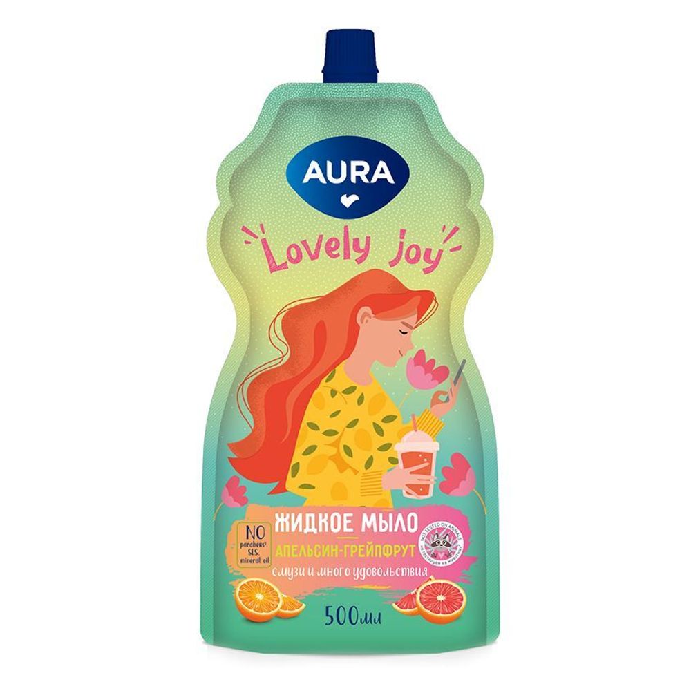 AURA 500мл.мыло жидкое антибакт. Апельсин,грейпфрут