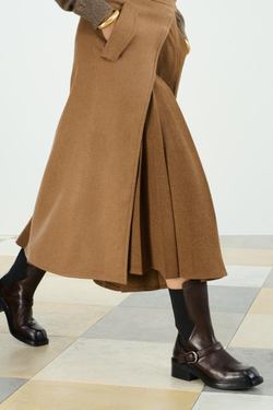 ZARA ПЛИССИРОВАННАЯ ЮБКА МИДИ ИЗ СМЕСОВОЙ ШЕРСТИ, КОНЬЯЧНЫЙ