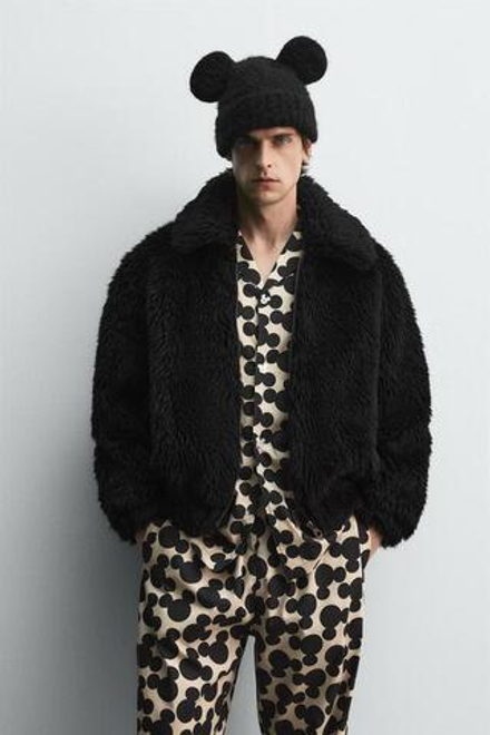 ZARA HARRY LAMBERT X DISNEY КУРТКА ИЗ ИСКУССТВЕННОГО МЕХА, ЧЕРНЫЙ