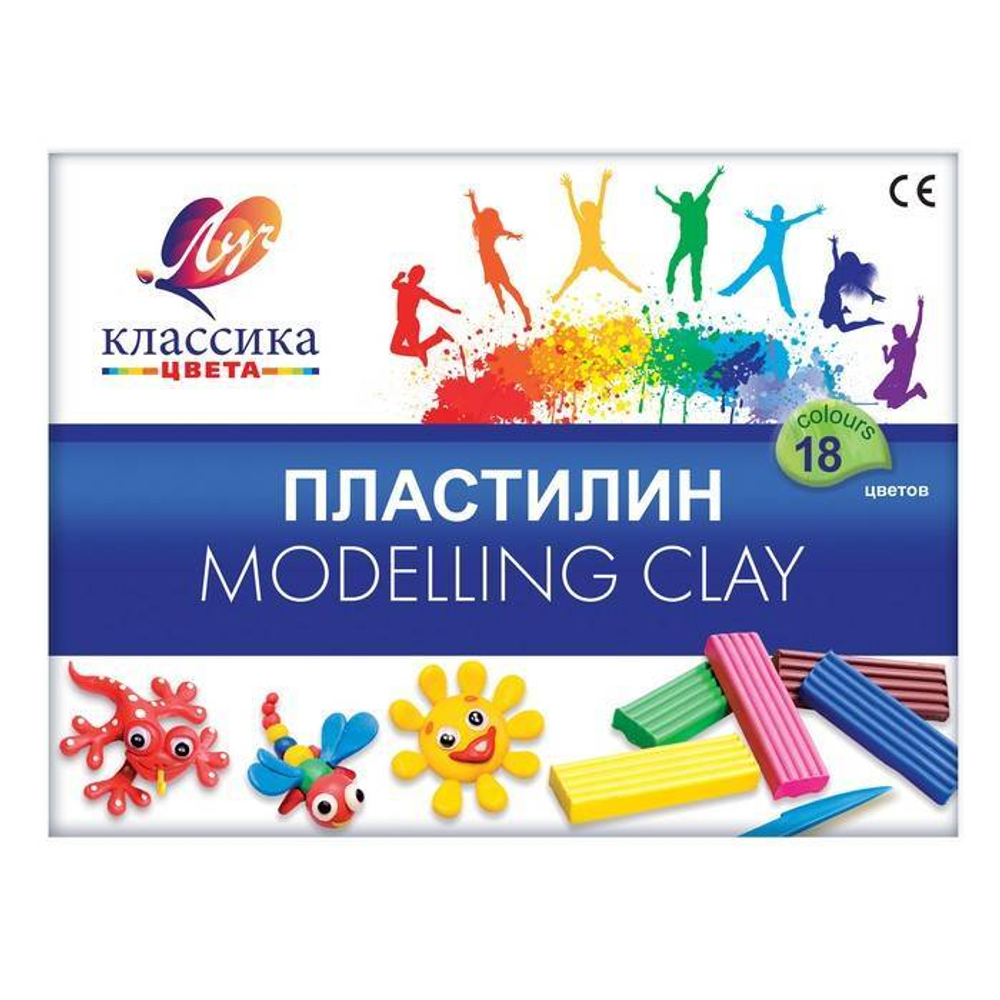 Пластилин 18 цветов 360г "Классика" со стеком в картонной упаковке ЛУЧ