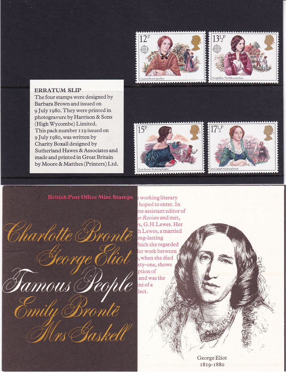 Комплект из 4-х негашеных марок из серии "Писательницы Британии" (Authors - British Authoresses), Великобритания, 1980