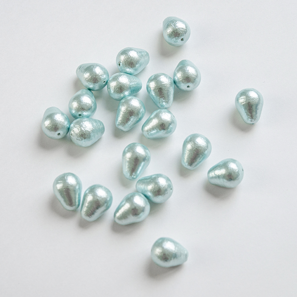 Хлопковый жемчуг, оттенок "Aqua", капля 16*20мм, сквозное отверстие