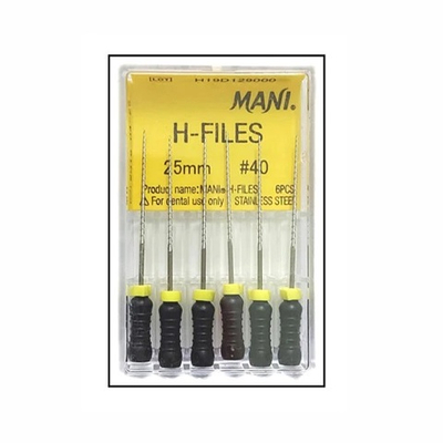 H-Files №40 (25мм) Mani Аш-Файлы (6шт.) Мани, корневой бурав ручной, эндодонтический