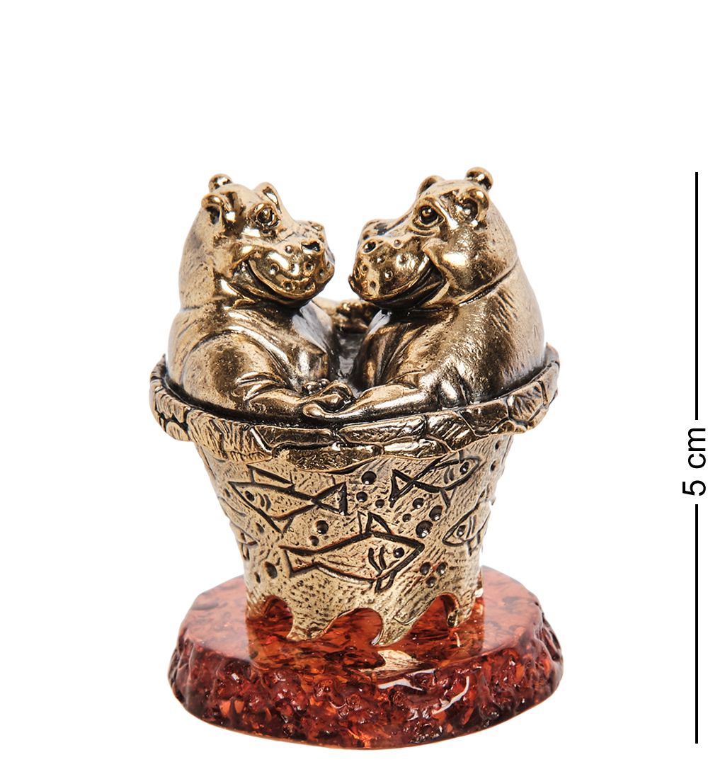 Народные промыслы AM-3272 Шкатулка «Бегемоты Романтик « (латунь, янтарь)