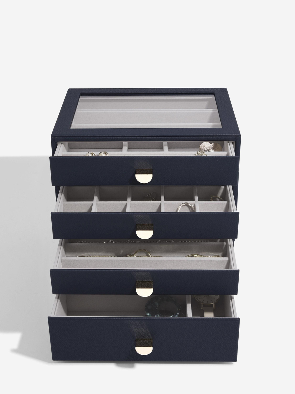 Органайзер для украшений и часов со стеклянной крышкой Stackers Classic Jewellery Box, 4 секции - White Pebble (White Pebble / серый / White Pebble / 500)