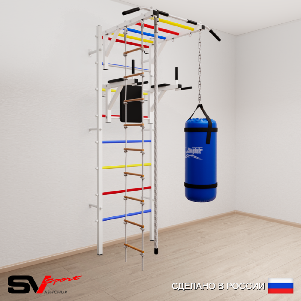 Шведская стенка Sv Sport усиленная 6453 (Турник рукоход/Брусья/Канат/Лестница/Цепь/Мешок 30кг)