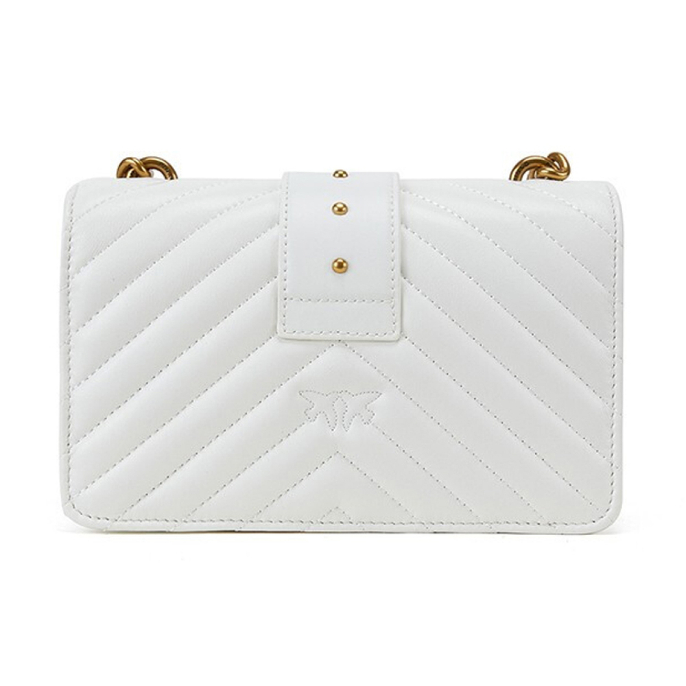 Сумка Pinko Quilt Logo Rivet Chain Clamshell Bird Swallow Bag Shoulder Cowhide Leather Sheepskin Messenger Bag Mini White, 1P227L-Y6XV-Z14