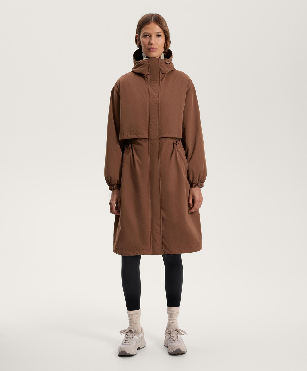 Oysho Водонепроницаемый длинный плащ с подкладкой FELLEX® AEROGEL 10K, коричневый