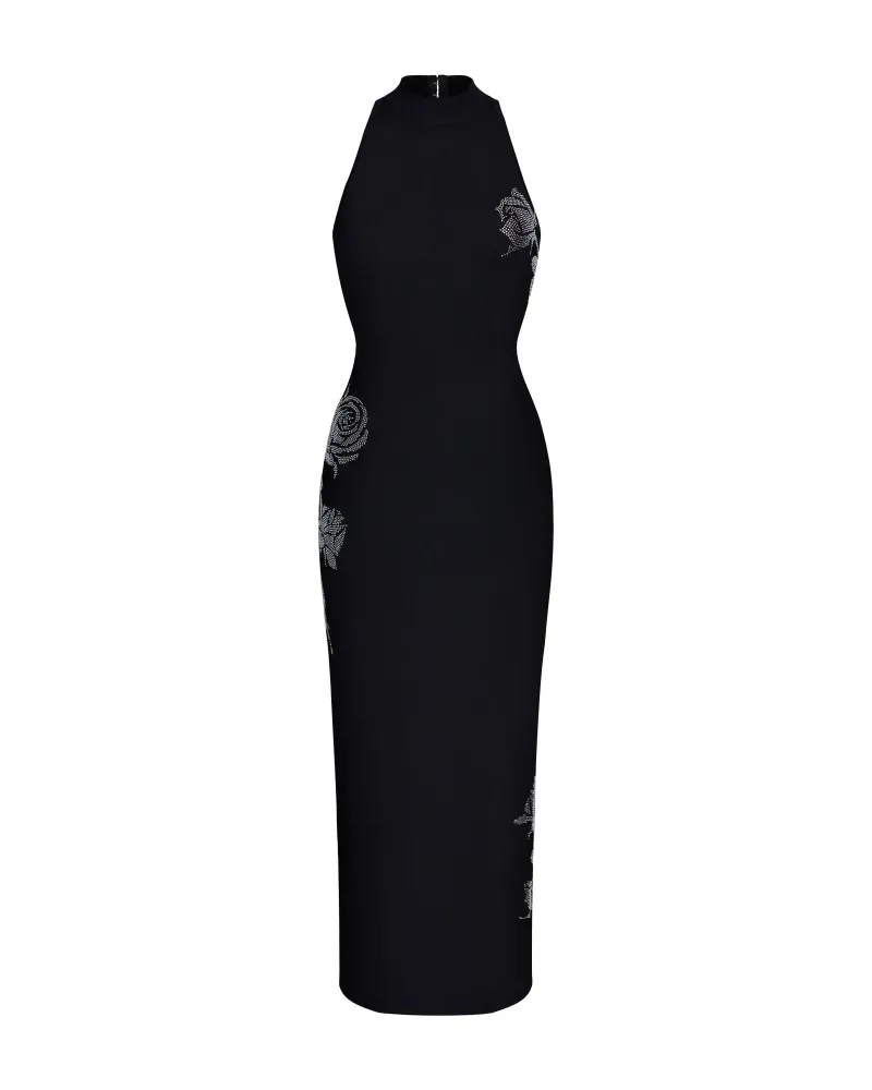 Viva midi, платье миди из черного хлопка со стразами