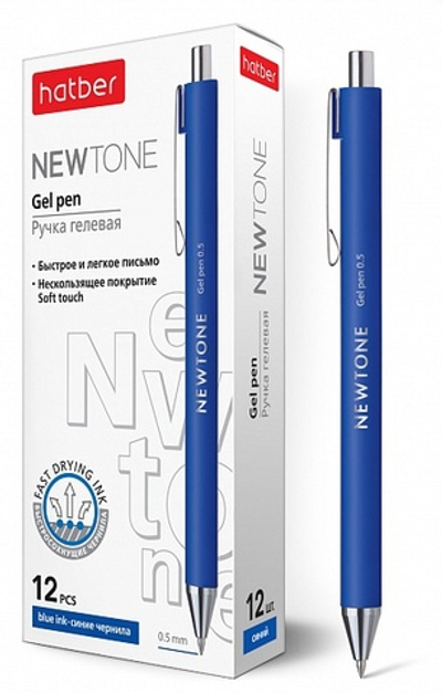 РУЧКА Hatber гелевая Автомат. Newtone Синий 0,5 мм чернила fast dry