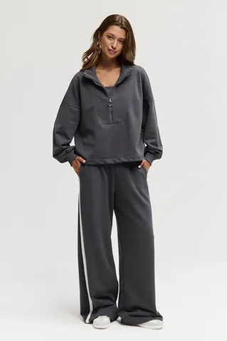 Олимпийка на молнии из премиум футера цвета антрацит