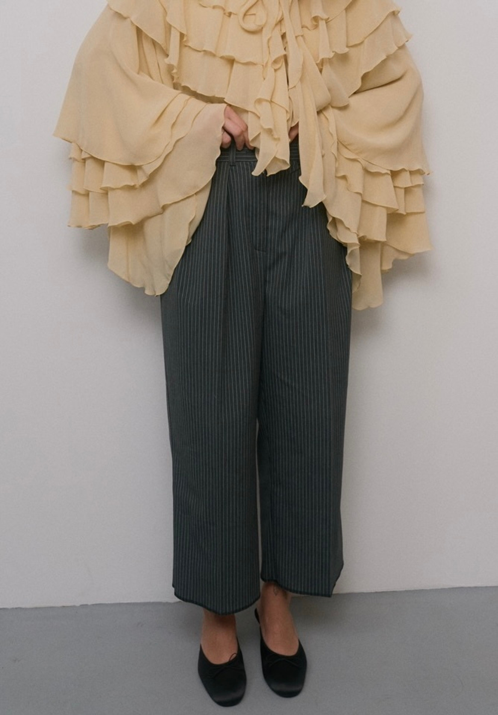 Striped mid-rise trousers