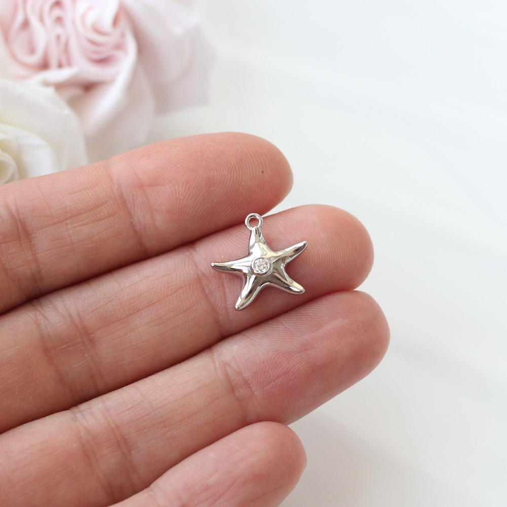 п344-р Подвеска "Морская звездочка" с прозрачным фианитом 10*9мм, родий