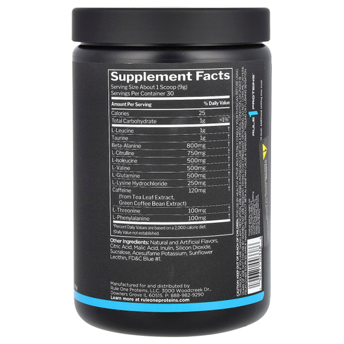 Rule One Proteins, Energized Amino, аминокислоты, со вкусом голубой малины, 270 г (9,52 унции)