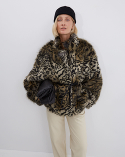 Шуба из искусственного меха Стелла Маккартни с принтом рысь